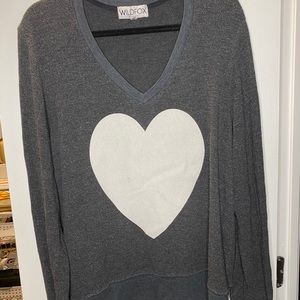 Grey Heart Wildfox Long Sleeve V Neck